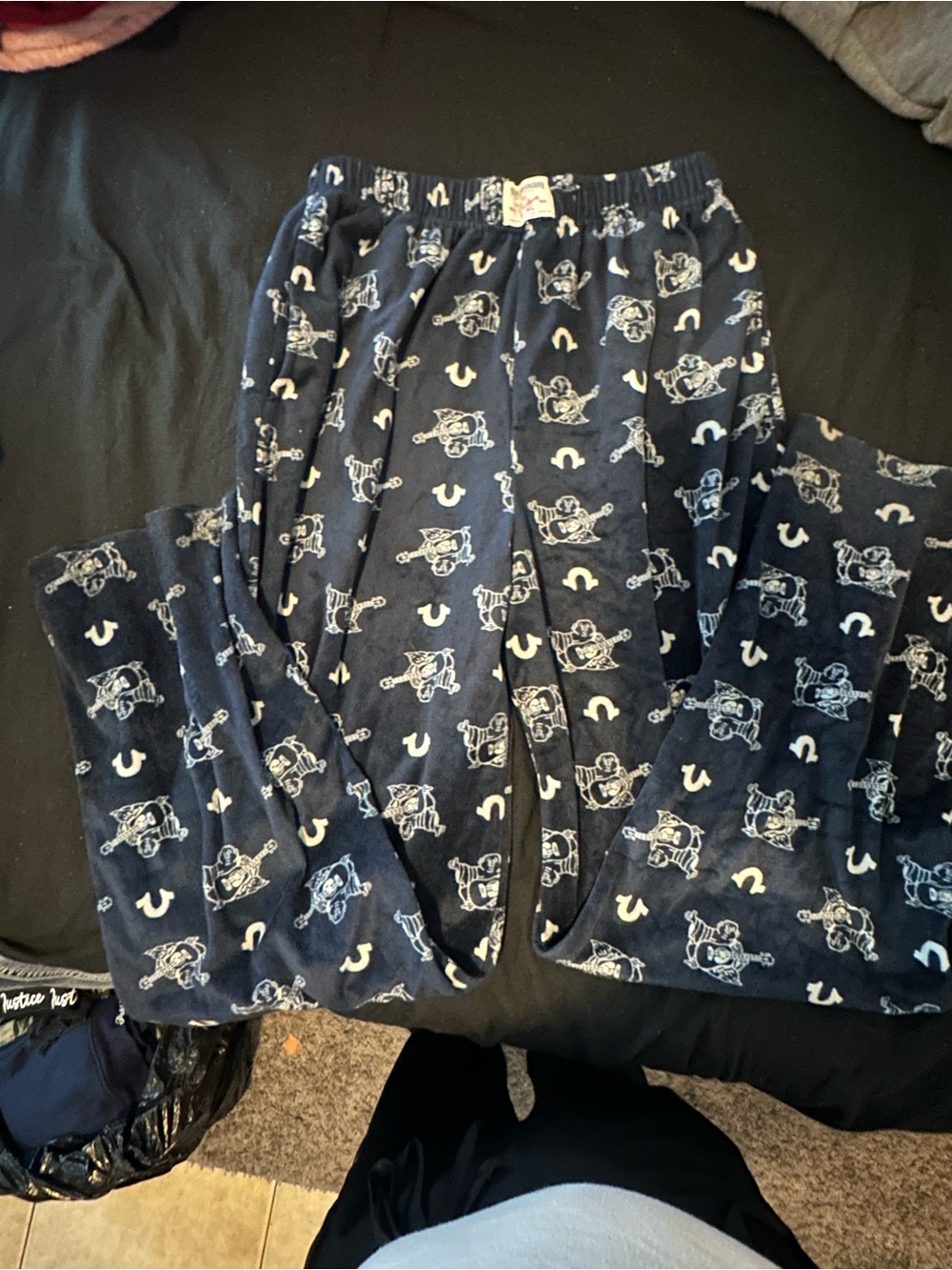 True Religion Navy Blue & White Graphic Lounge Pants